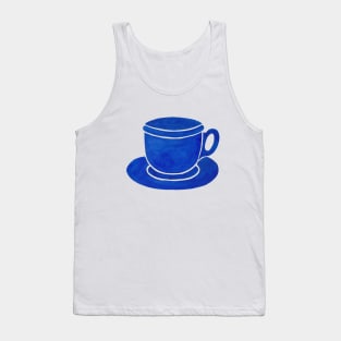 Blue Watercolour Tea Cup And Saucer Tank Top